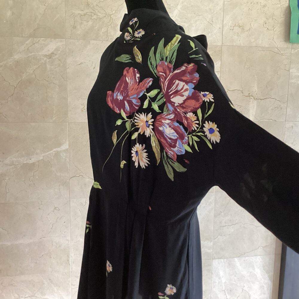Free People Gemma Black Floral Mini Dress Large Dolman Mock Neck Tunic Fall $108 - Picture 7 of 15